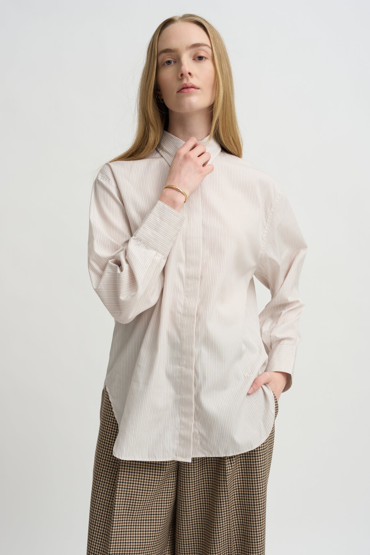 Covered Placket Tunic Shirt, Smoke Stripe