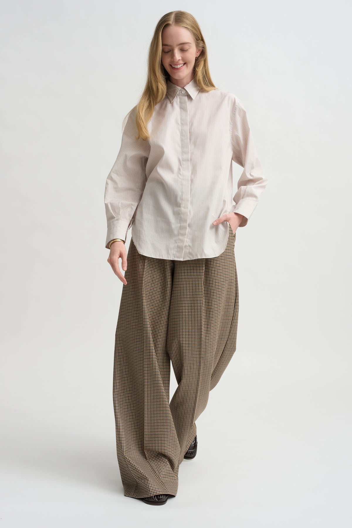 Covered Placket Tunic Shirt, Smoke Stripe