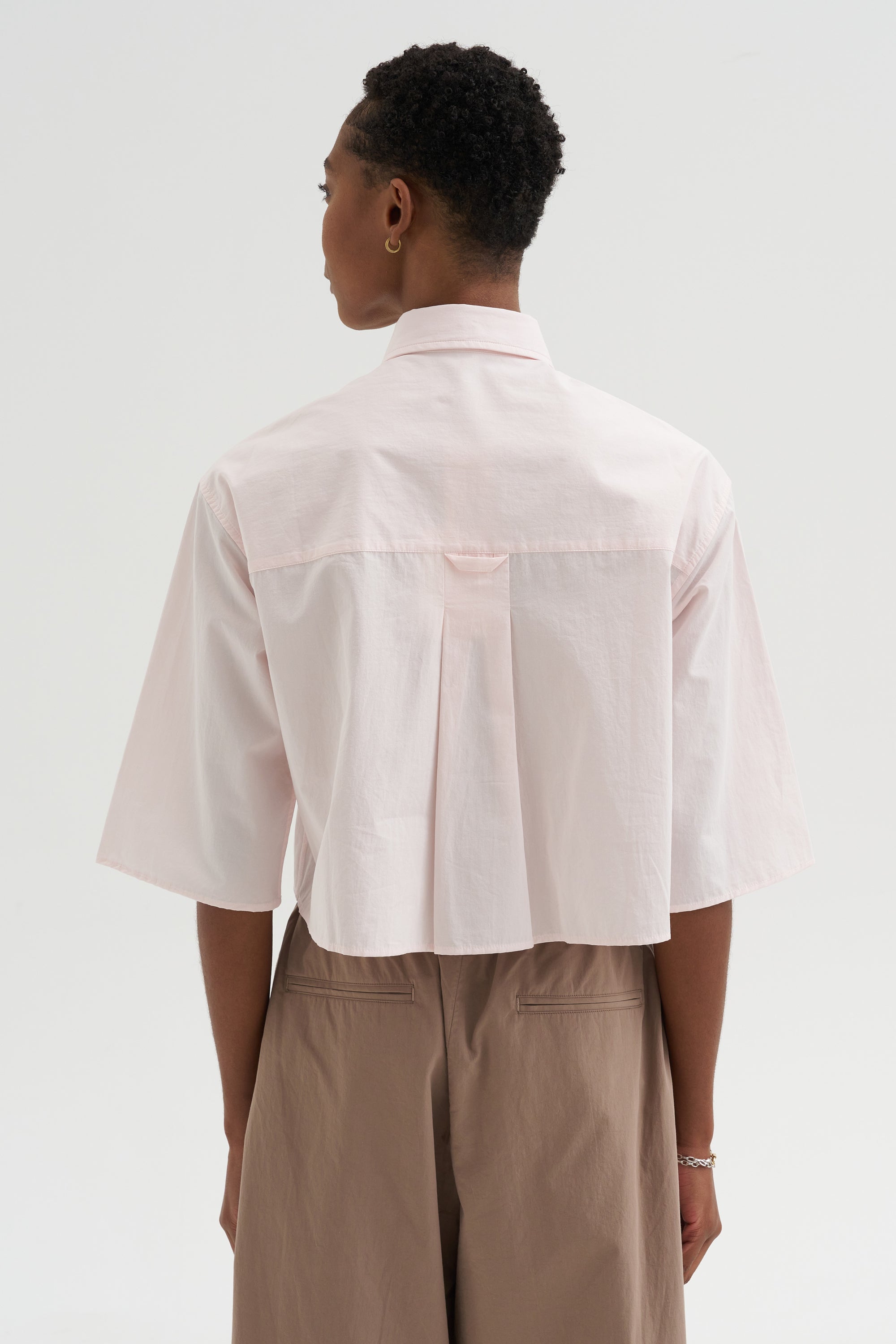 Cropped Short Sleeve Shirt, Blush Pink