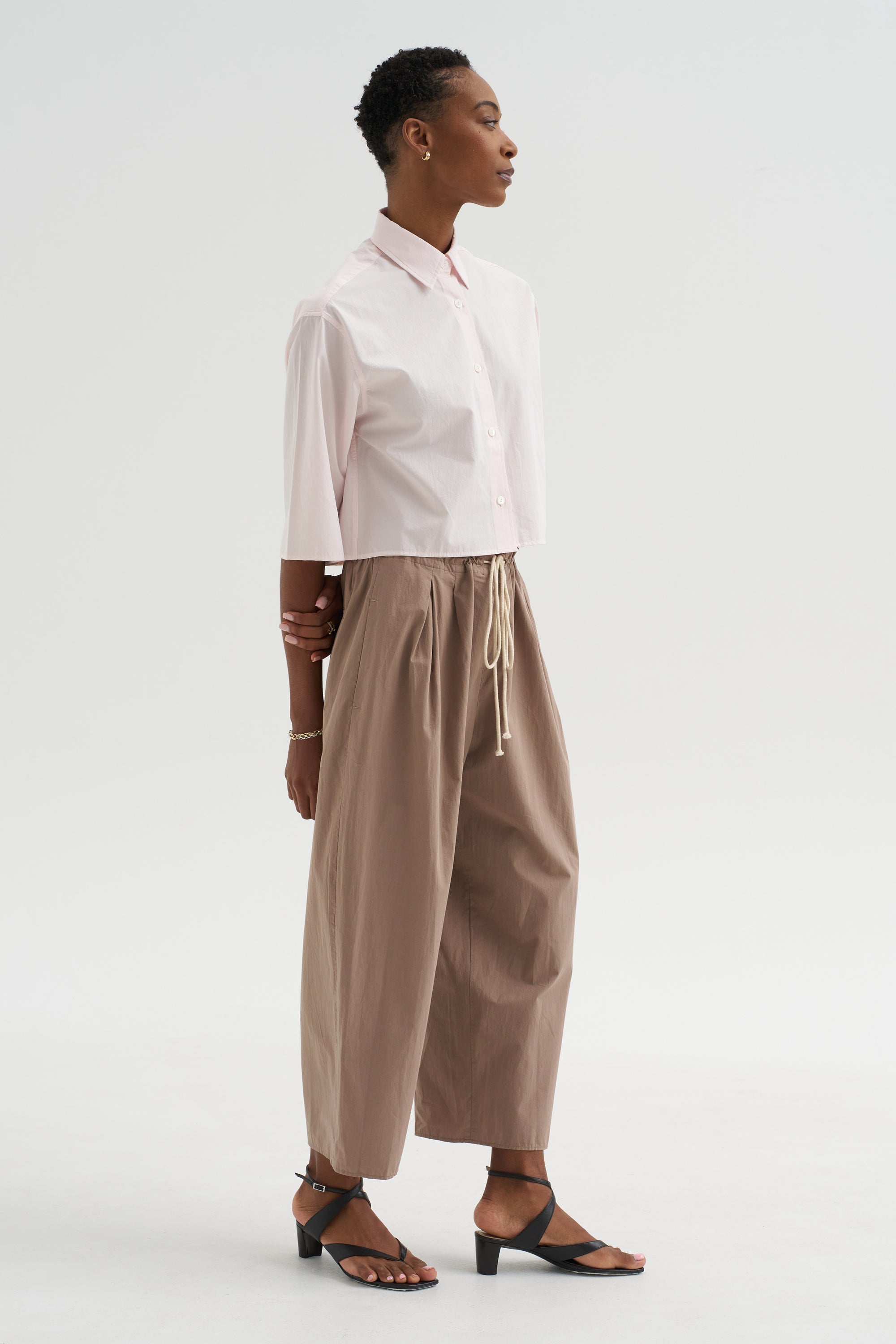 Cropped Short Sleeve Shirt, Blush Pink