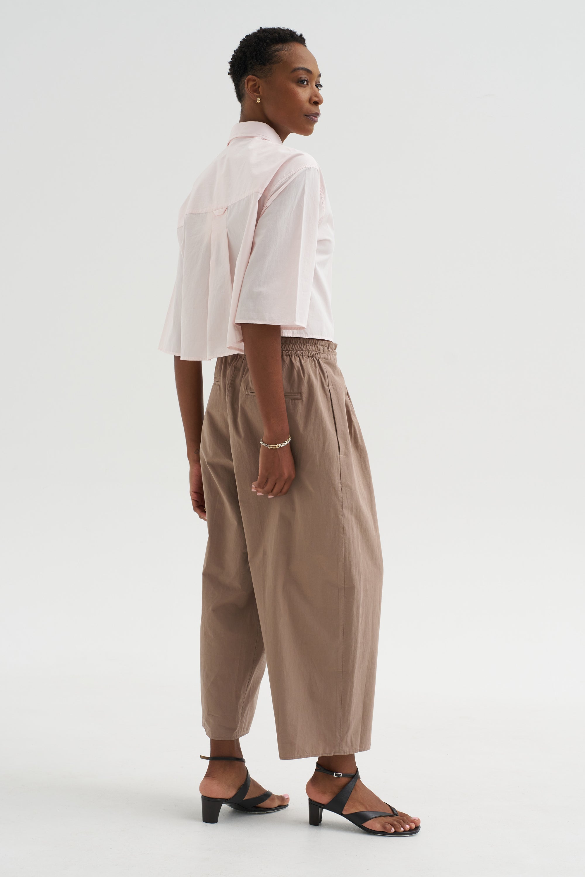 Cropped Short Sleeve Shirt, Blush Pink