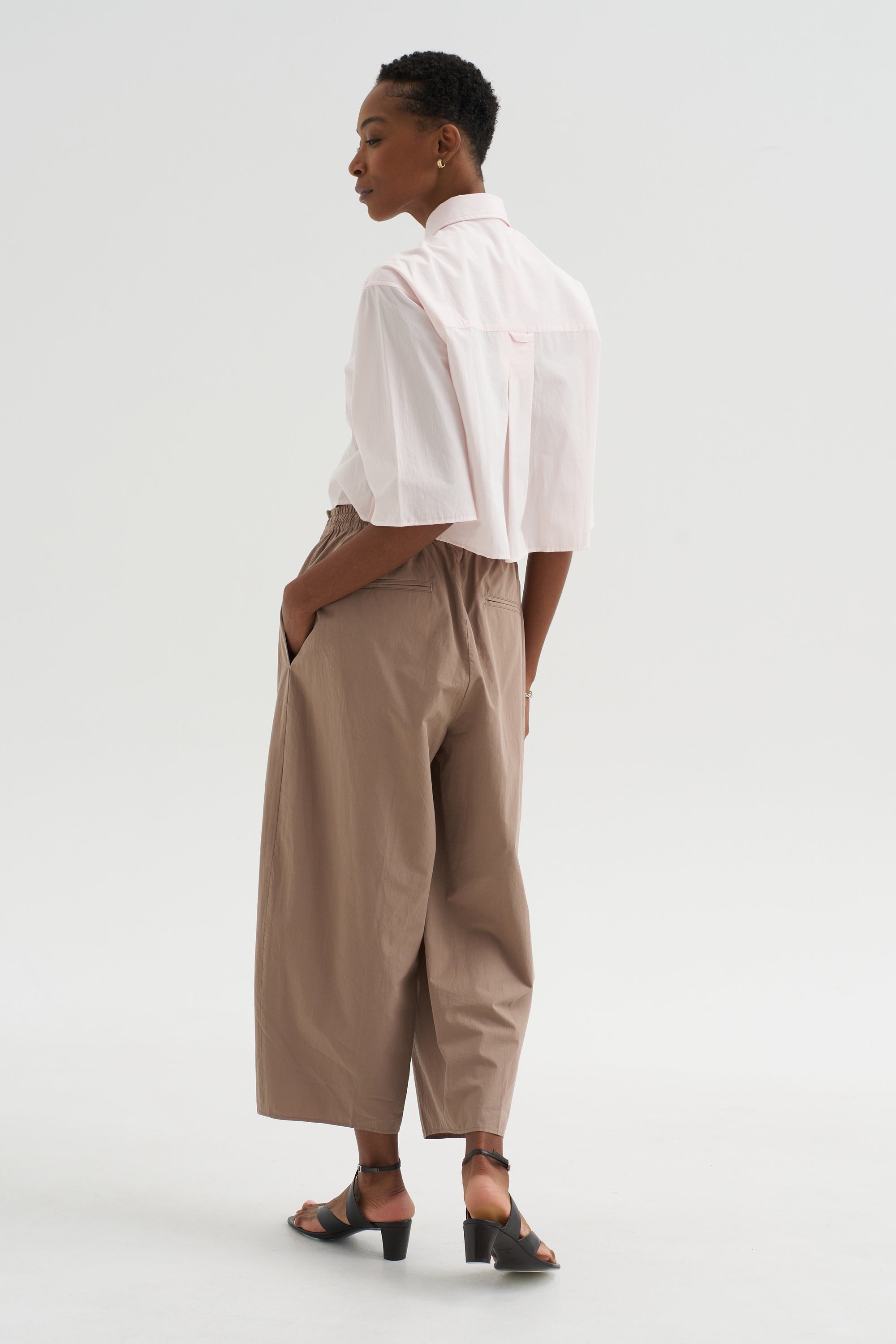Cropped Short Sleeve Shirt, Blush Pink