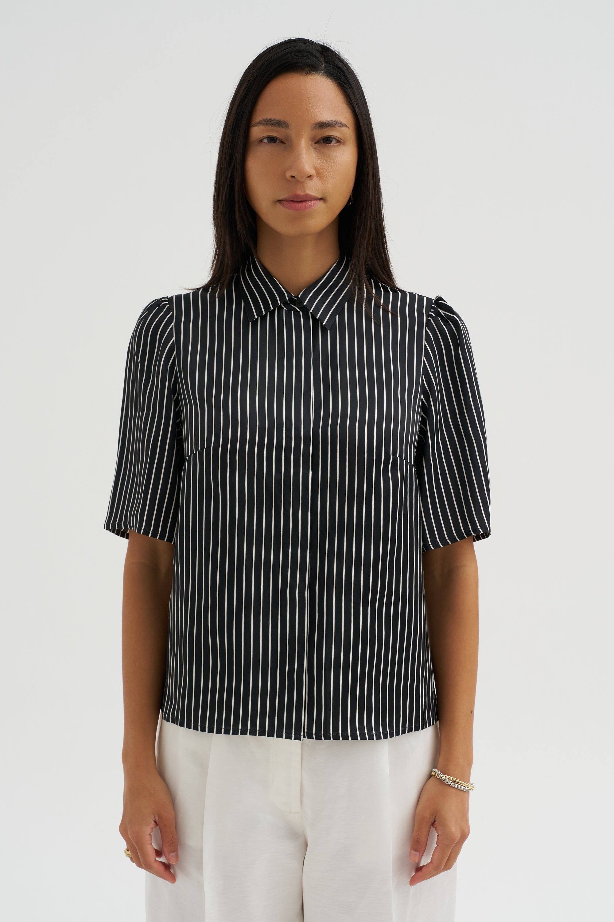 Bell Sleeve Blouse, Black Stripe