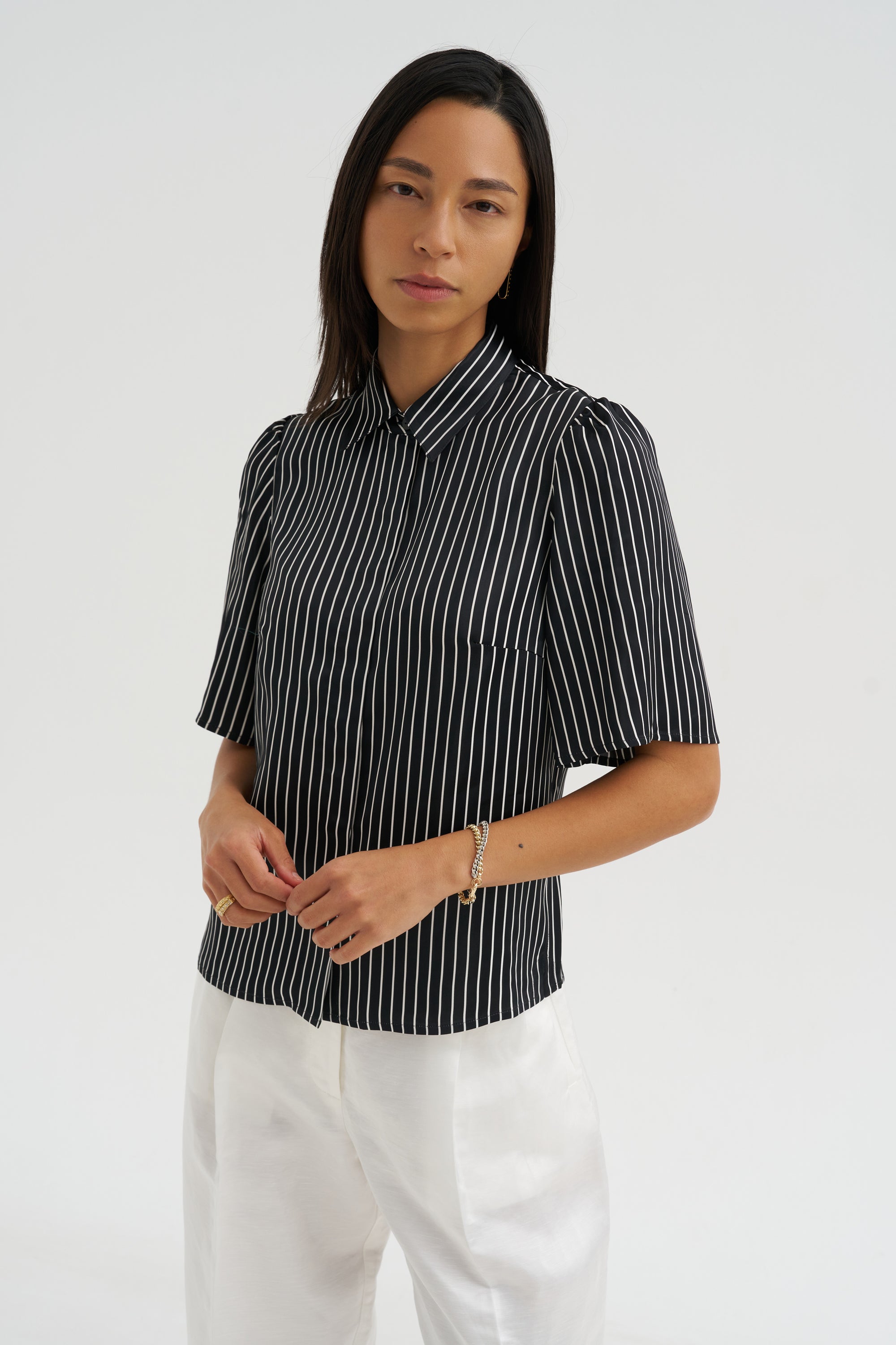 Bell Sleeve Blouse, Black Stripe