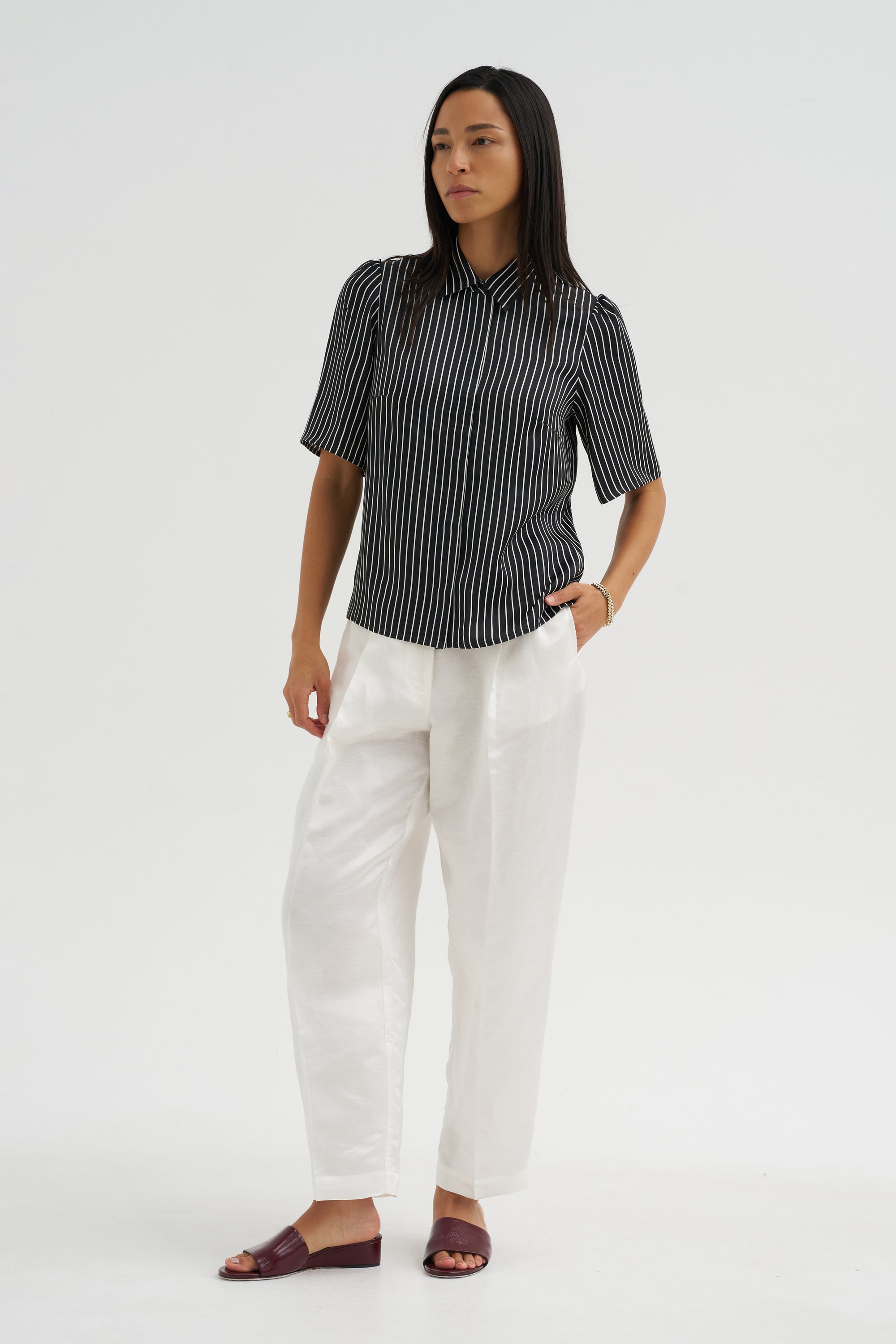 Bell Sleeve Blouse, Black Stripe