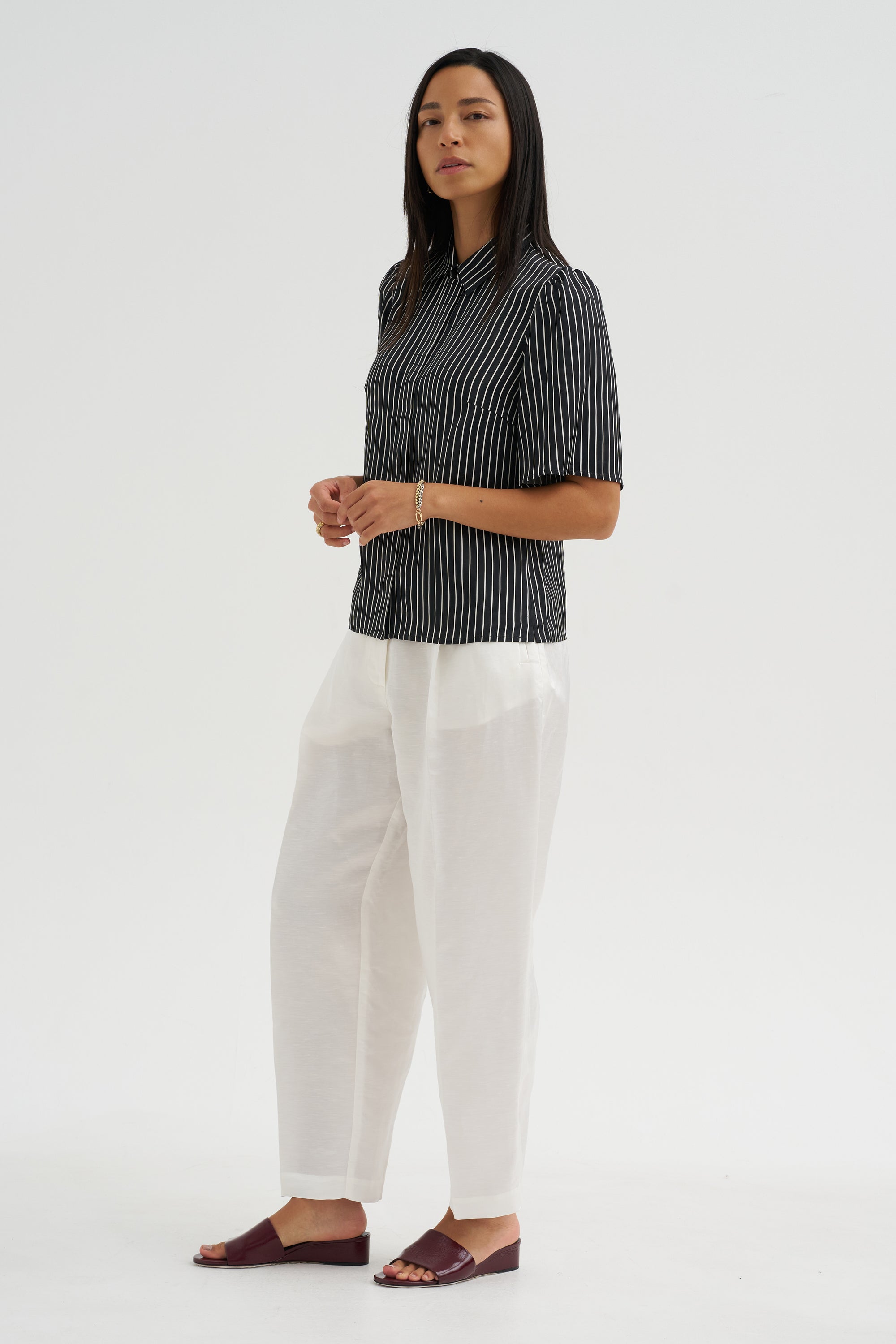 Bell Sleeve Blouse, Black Stripe
