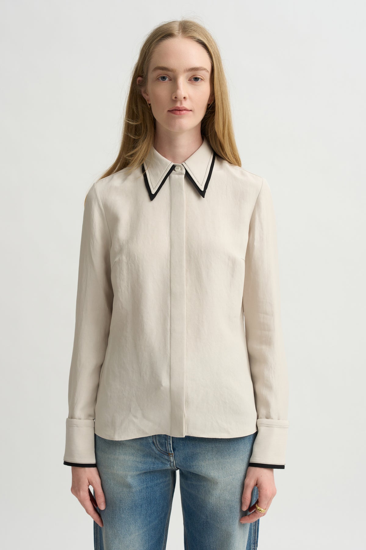 Covered Placket Slim Shirt, Champagne