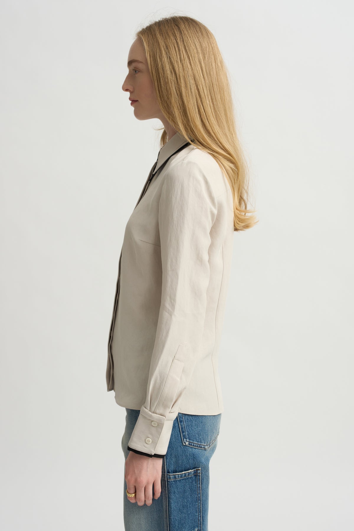 Covered Placket Slim Shirt, Champagne