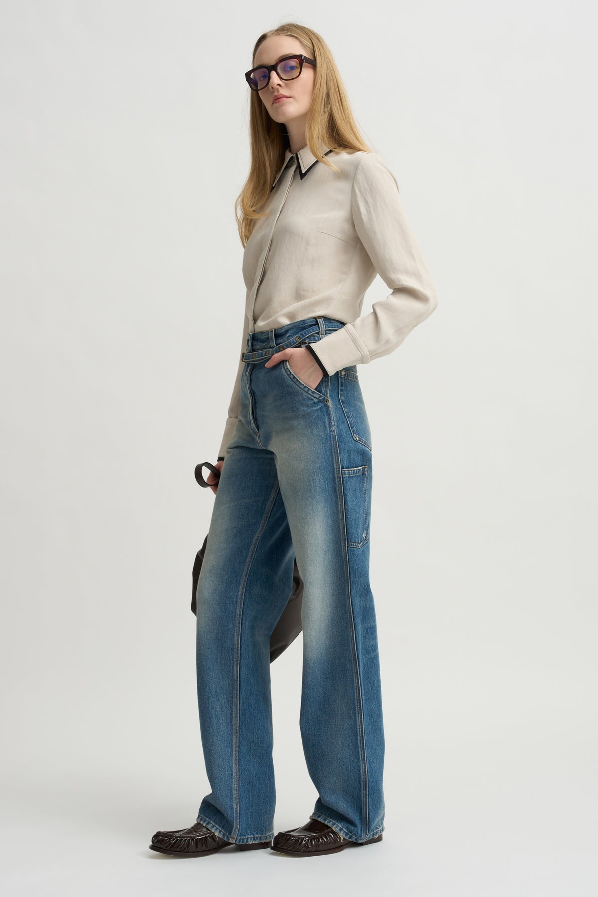 Covered Placket Slim Shirt, Champagne