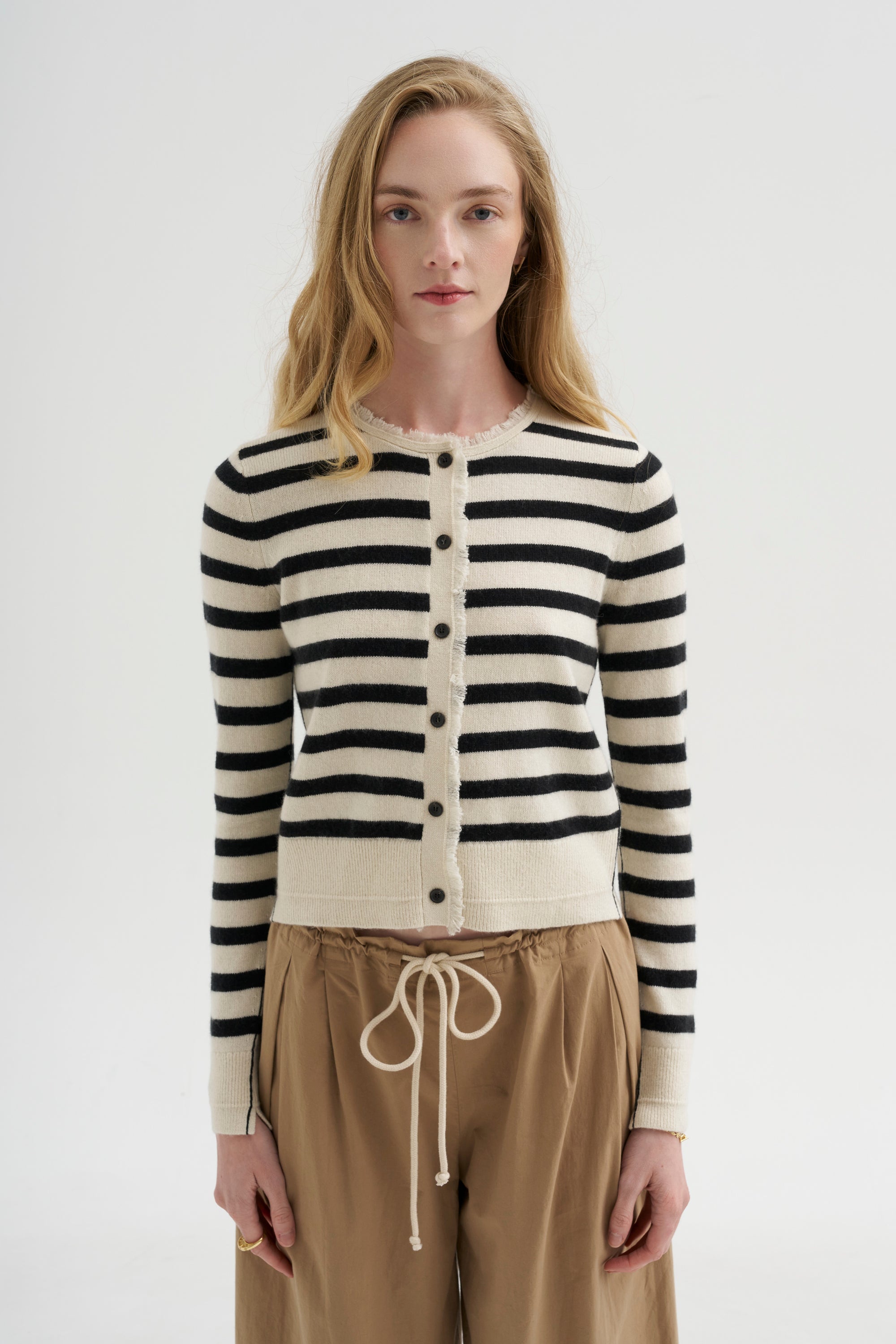 Petite Fringe Cardigan, Ivory &amp; Black Stripe