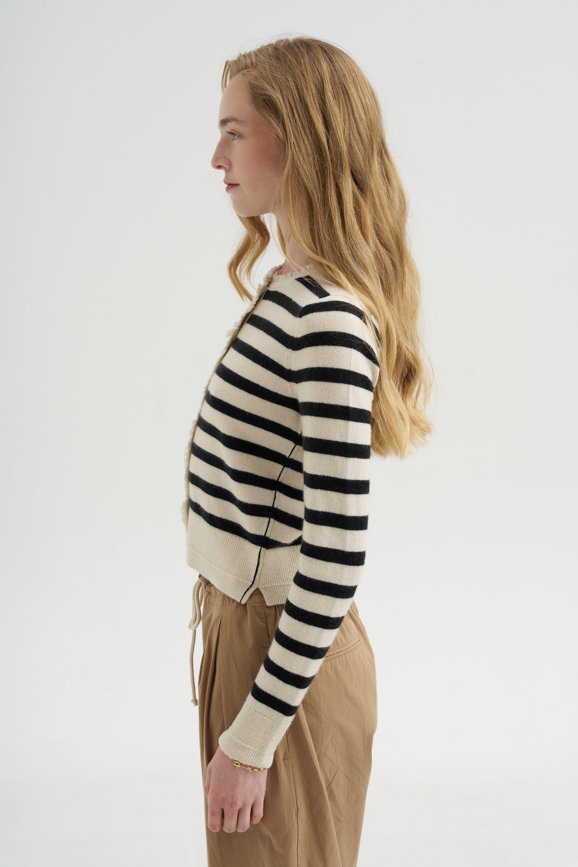 Petite Fringe Cardigan, Ivory &amp; Black Stripe