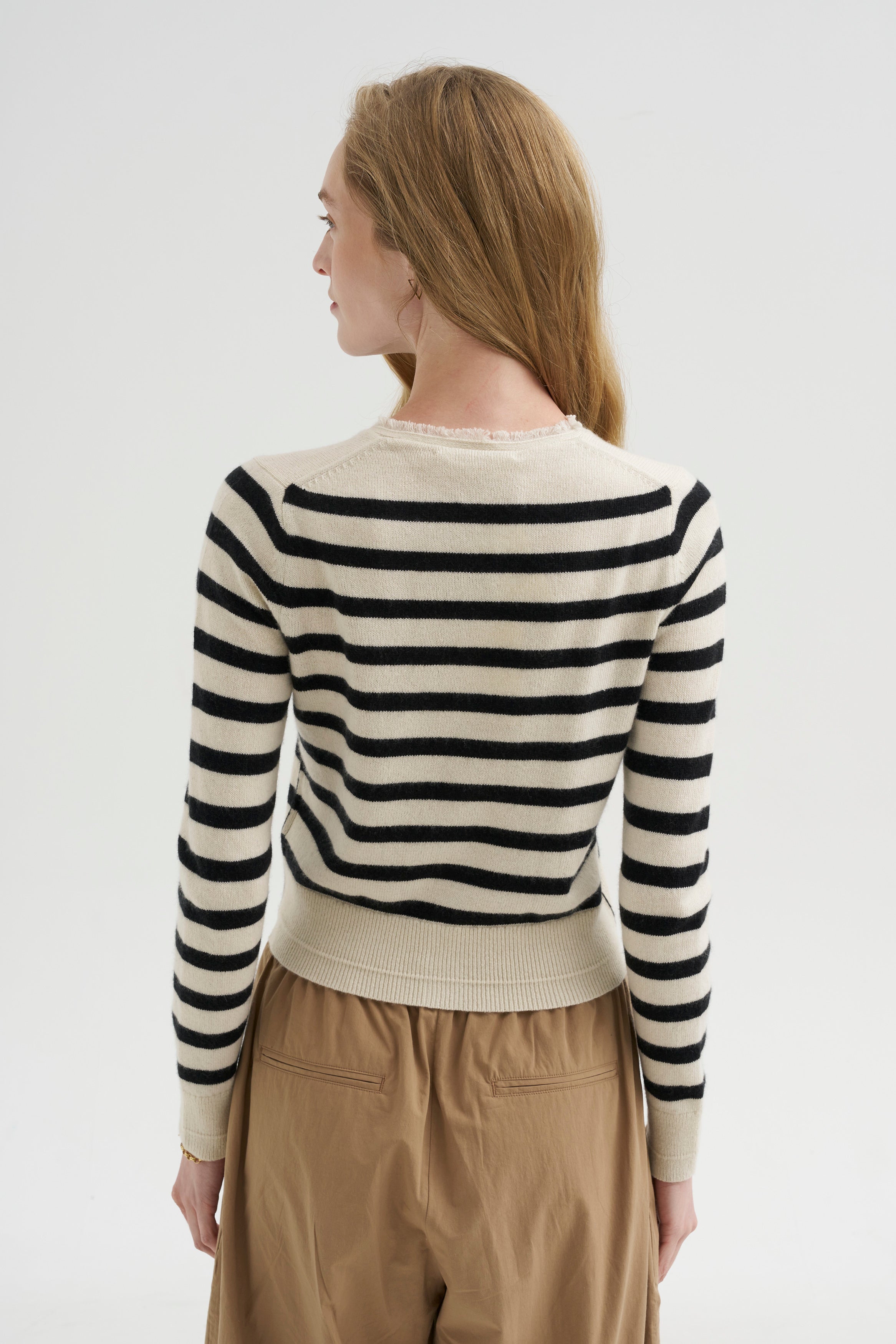 トップス CIVARIZE fringe cardigan lgb kmrii midas Petite Fringe Cardigan, Ivory & Black Stripe – Kick Pleat