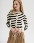 Petite Fringe Cardigan, Ivory & Black Stripe