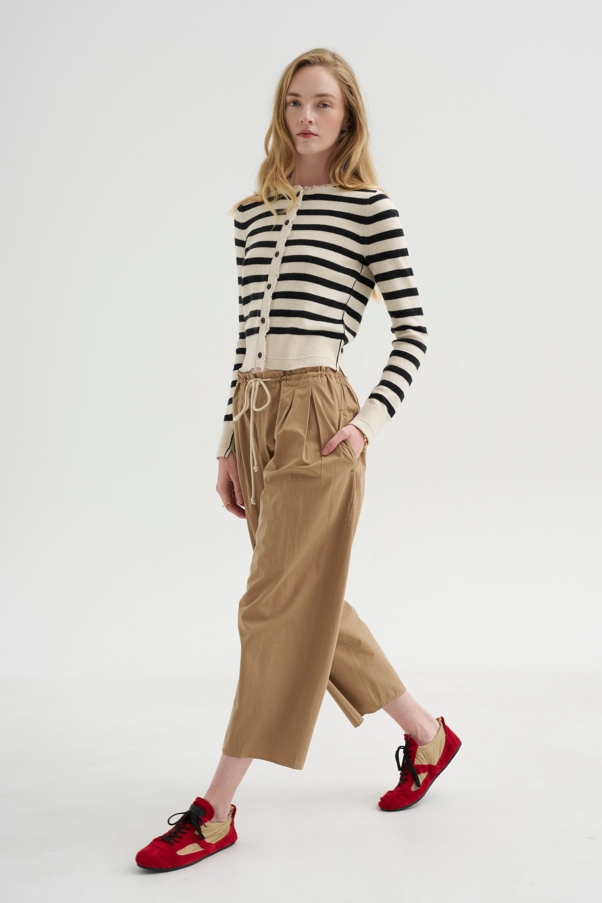 Petite Fringe Cardigan, Ivory &amp; Black Stripe