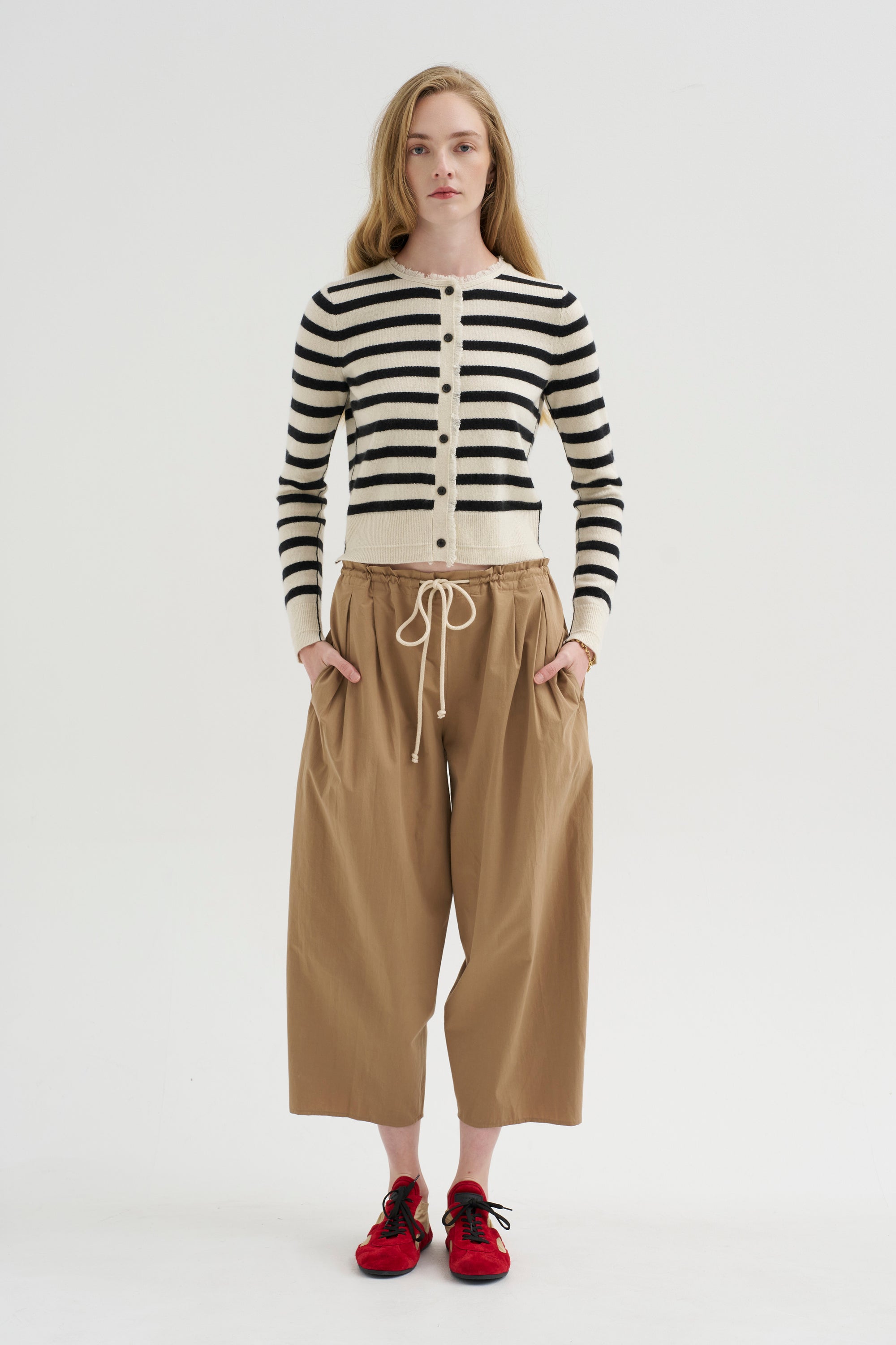Petite Fringe Cardigan, Ivory &amp; Black Stripe