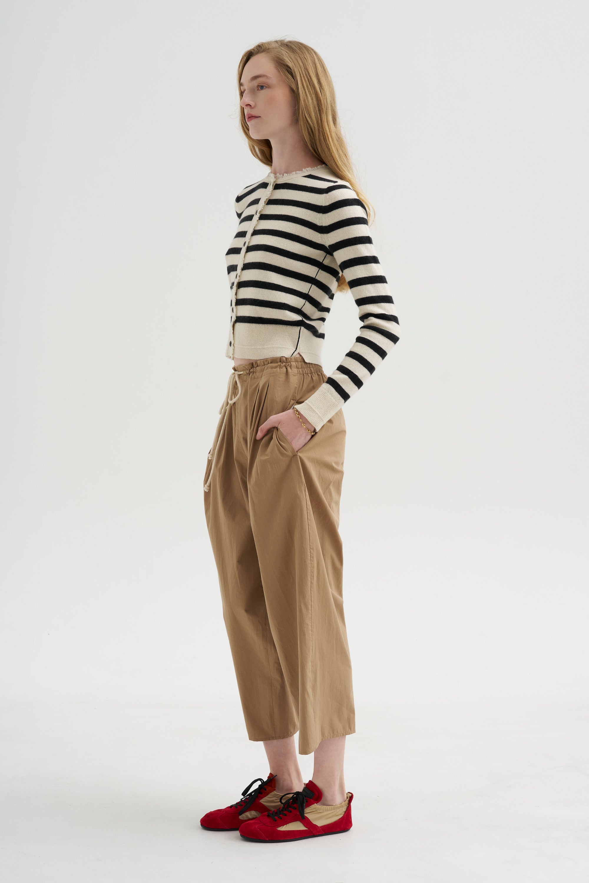 Petite Fringe Cardigan, Ivory &amp; Black Stripe