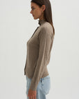 Mock Neck Cardigan, Heather Pebble