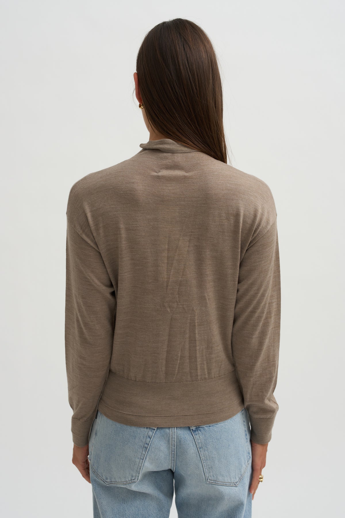 Mock Neck Cardigan, Heather Pebble