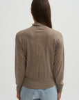 Mock Neck Cardigan, Heather Pebble