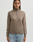 Mock Neck Cardigan, Heather Pebble