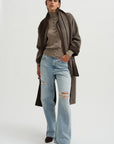 Mock Neck Cardigan, Heather Pebble