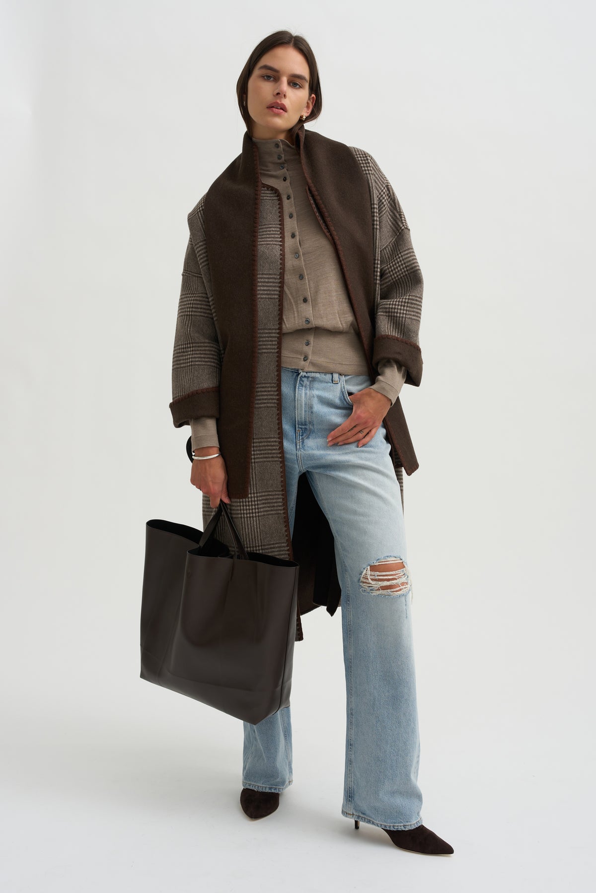 Mock Neck Cardigan, Heather Pebble