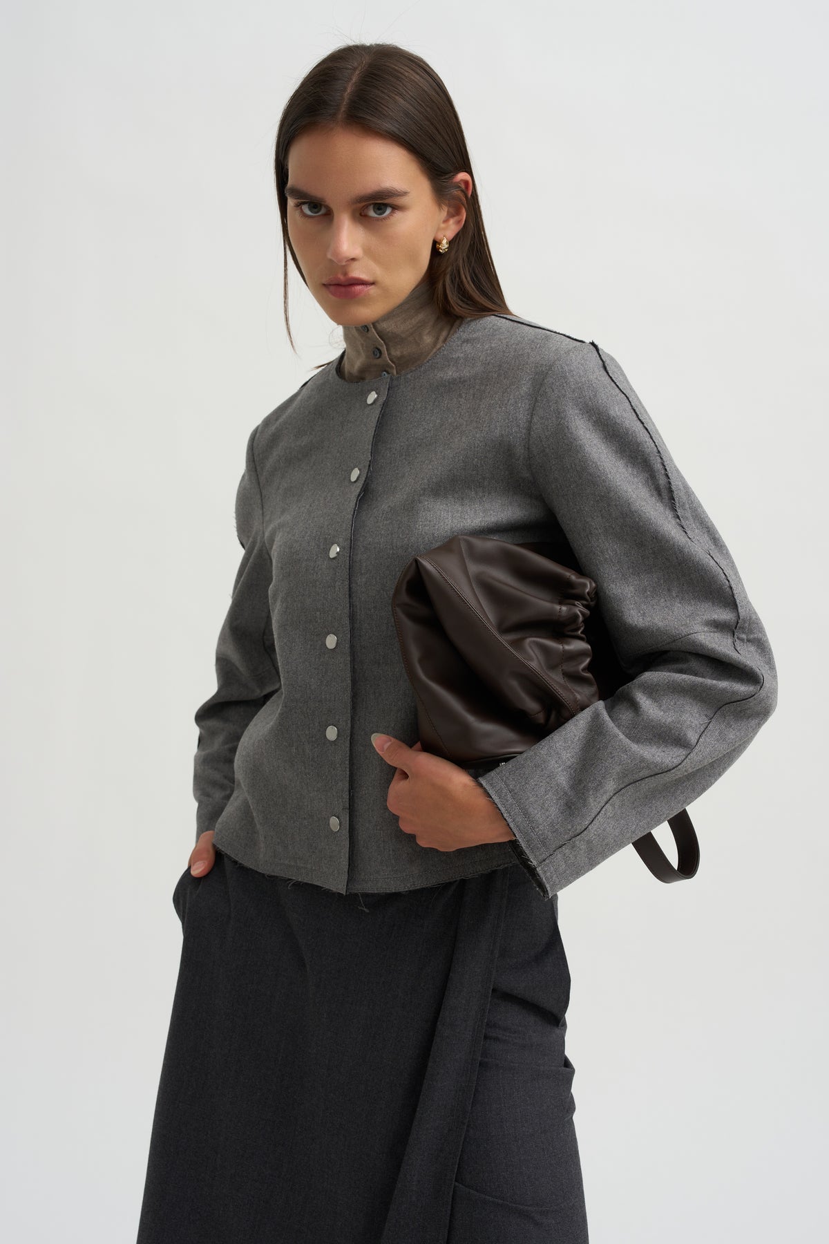 Crescent Crop Jacket, Charcoal Grey