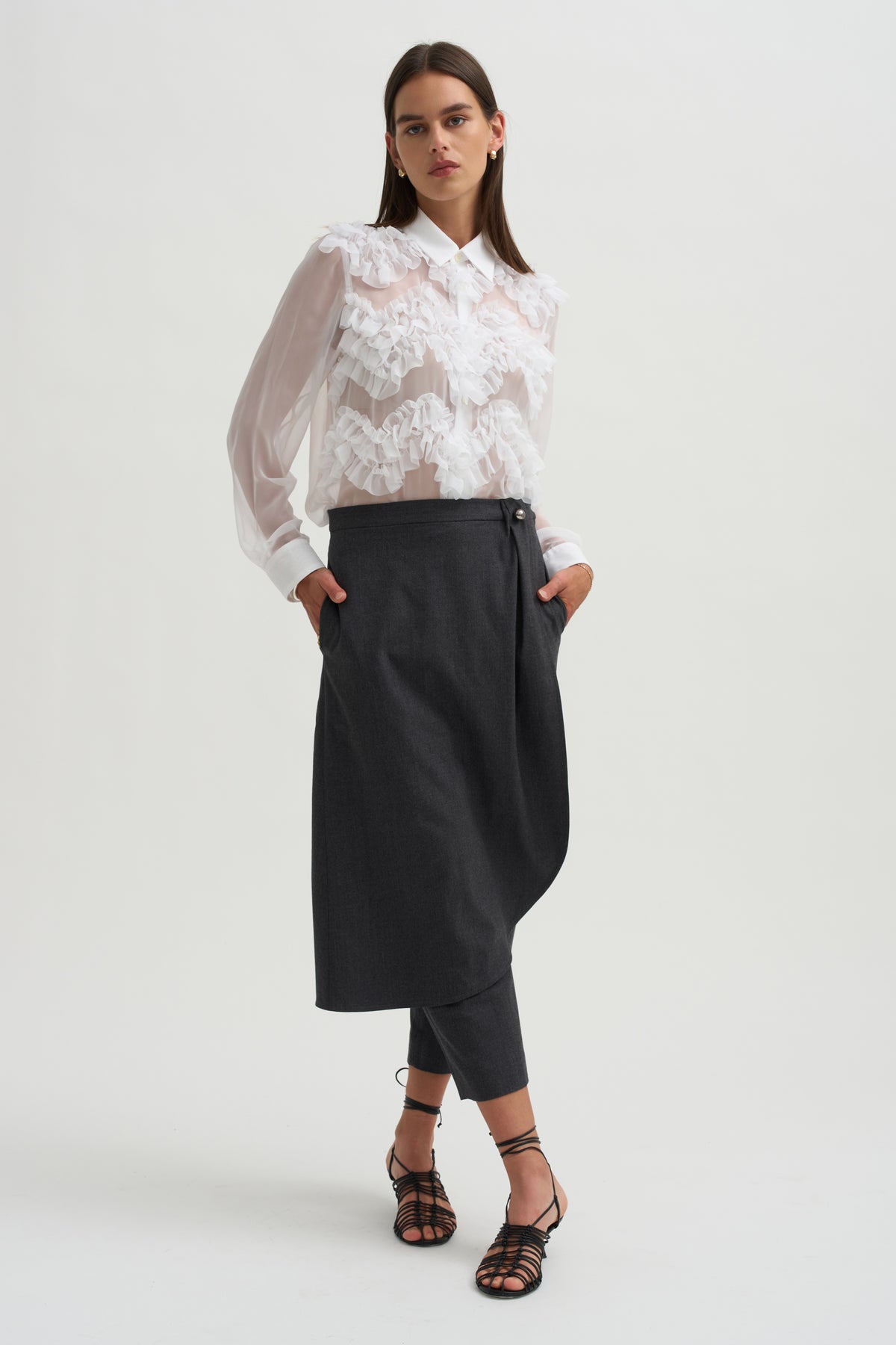 Wrap Skirt Trouser, Charcoal