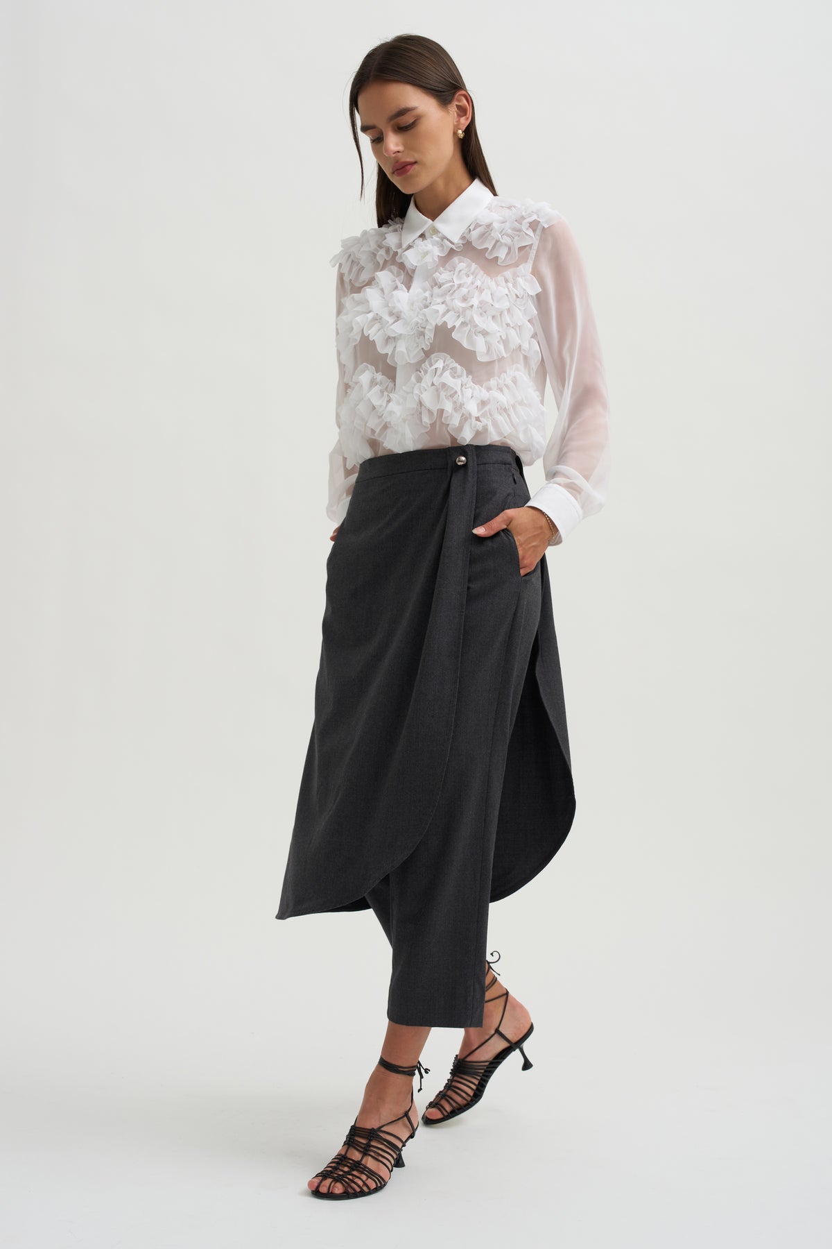 Wrap Skirt Trouser, Charcoal