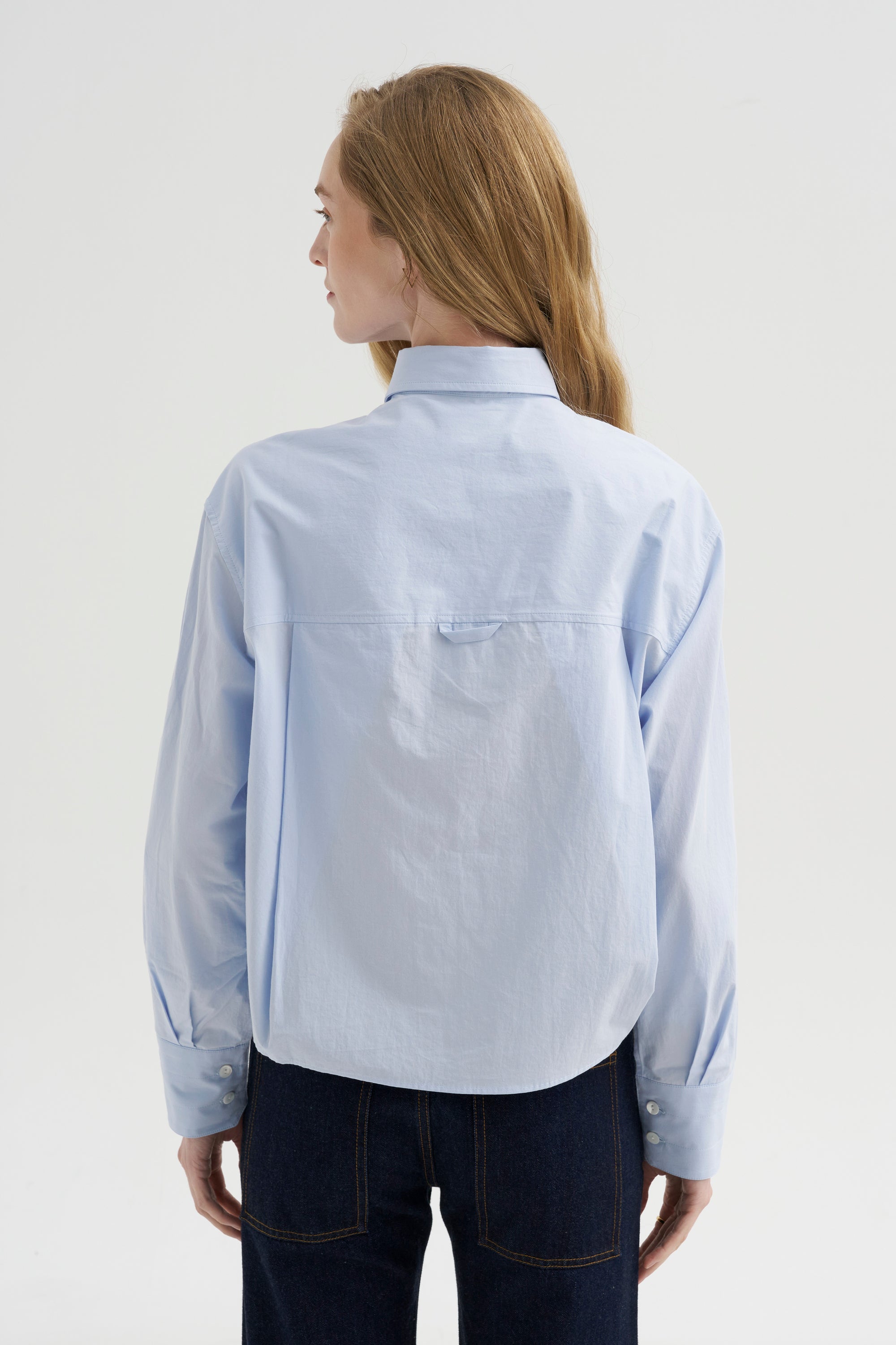 Button Sleeve Crop Shirt, Sky Blue