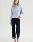 Button Sleeve Crop Shirt, Sky Blue