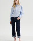Button Sleeve Crop Shirt, Sky Blue