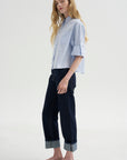 Button Sleeve Crop Shirt, Sky Blue