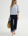 Button Sleeve Crop Shirt, Sky Blue