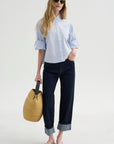 Button Sleeve Crop Shirt, Sky Blue