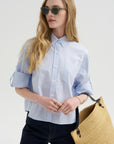 Button Sleeve Crop Shirt, Sky Blue