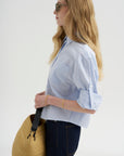 Button Sleeve Crop Shirt, Sky Blue
