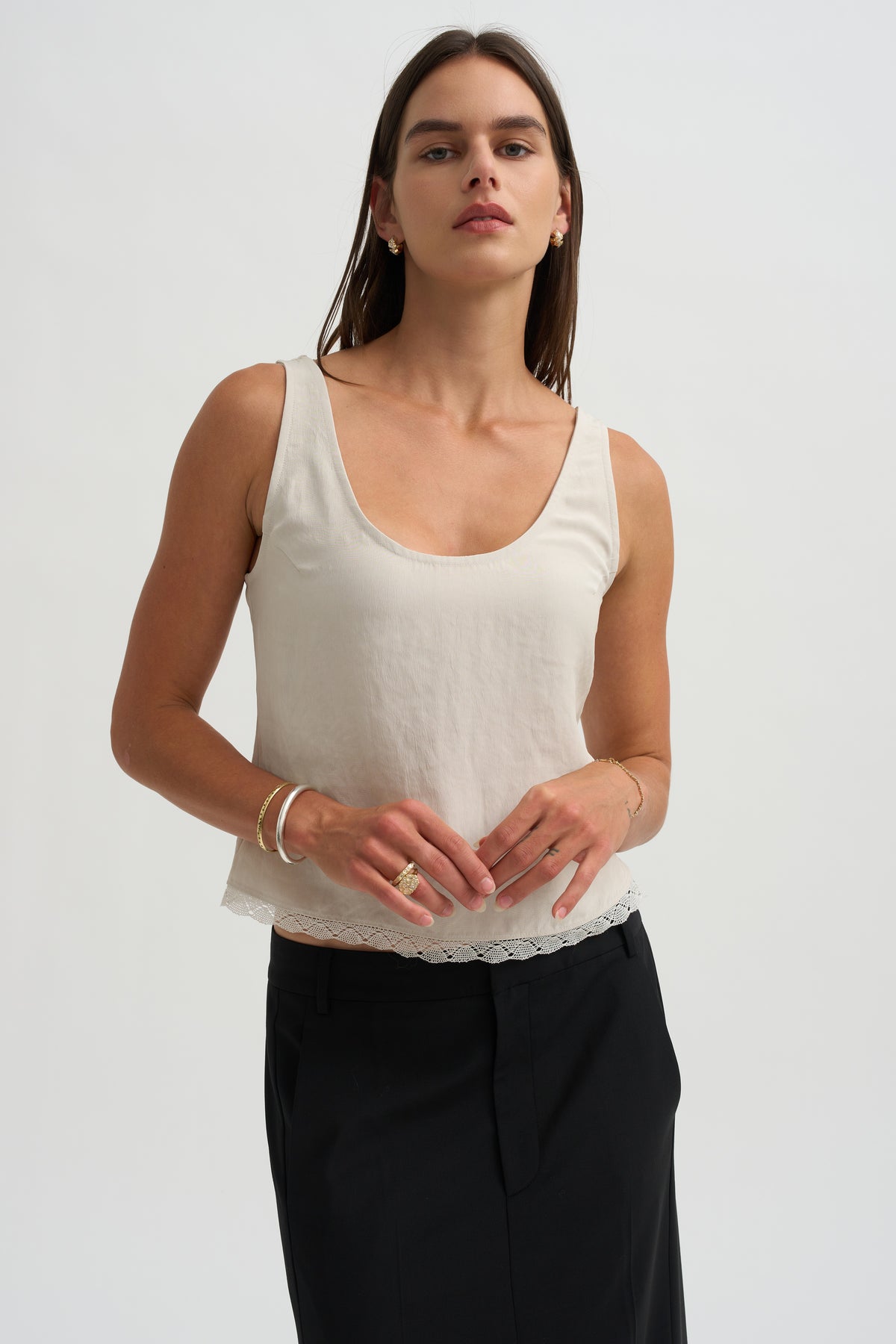 Lace Edge Scoop Cami, Champagne