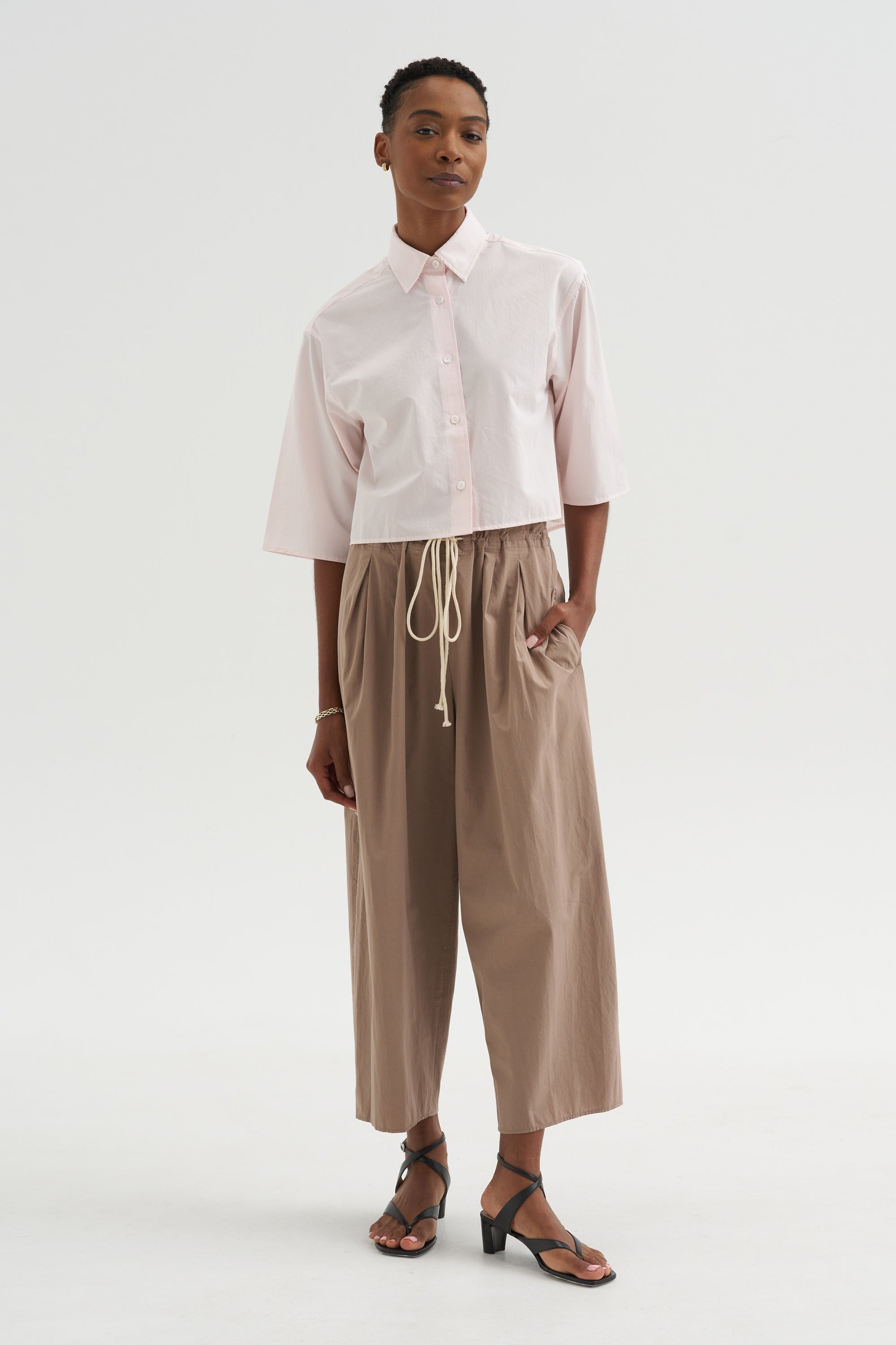 Cropped Short Sleeve Shirt, Blush Pink