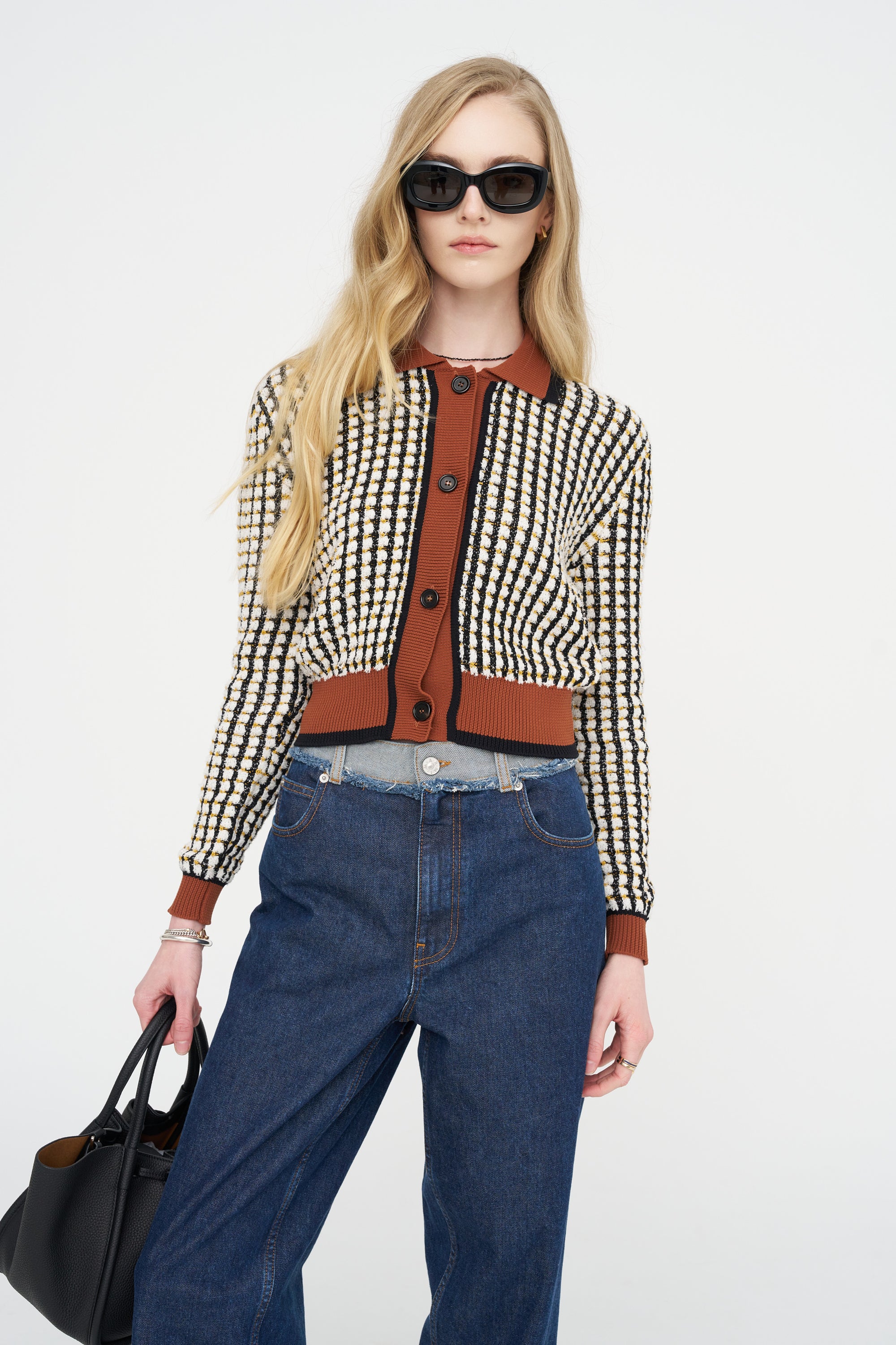 Tweed-Effect Cardigan, Lily White