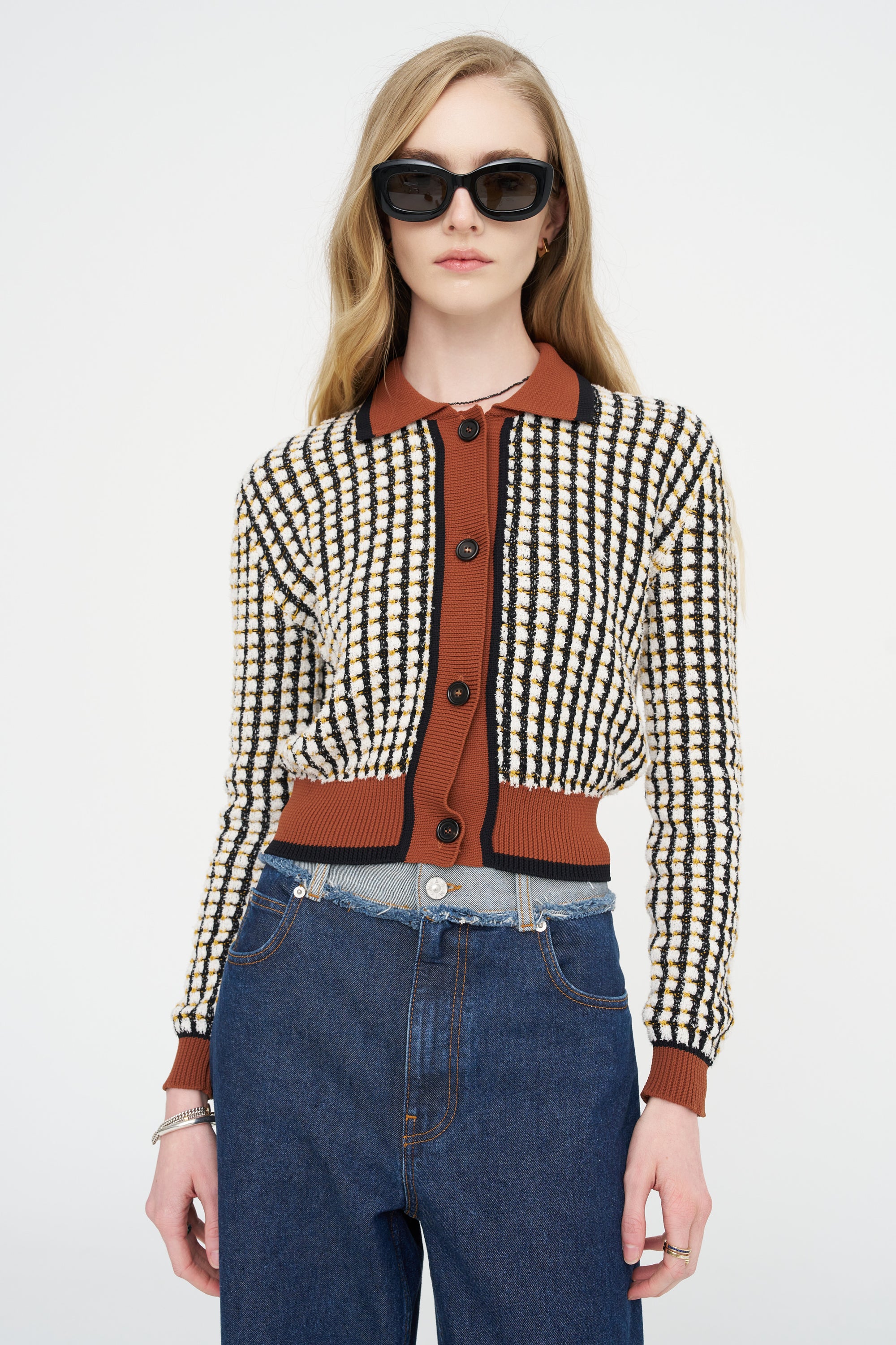 Tweed-Effect Cardigan, Lily White