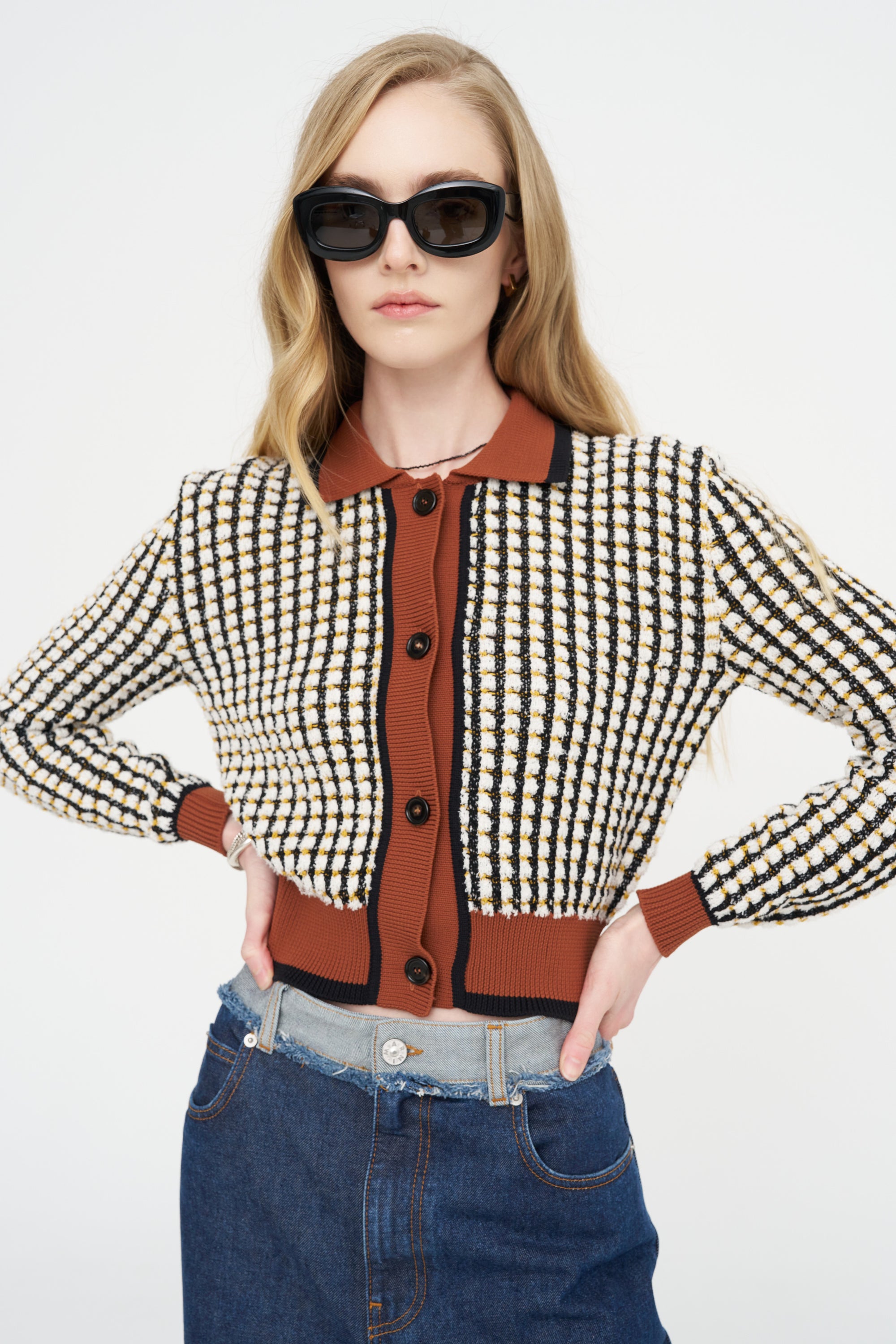 Tweed-Effect Cardigan, Lily White