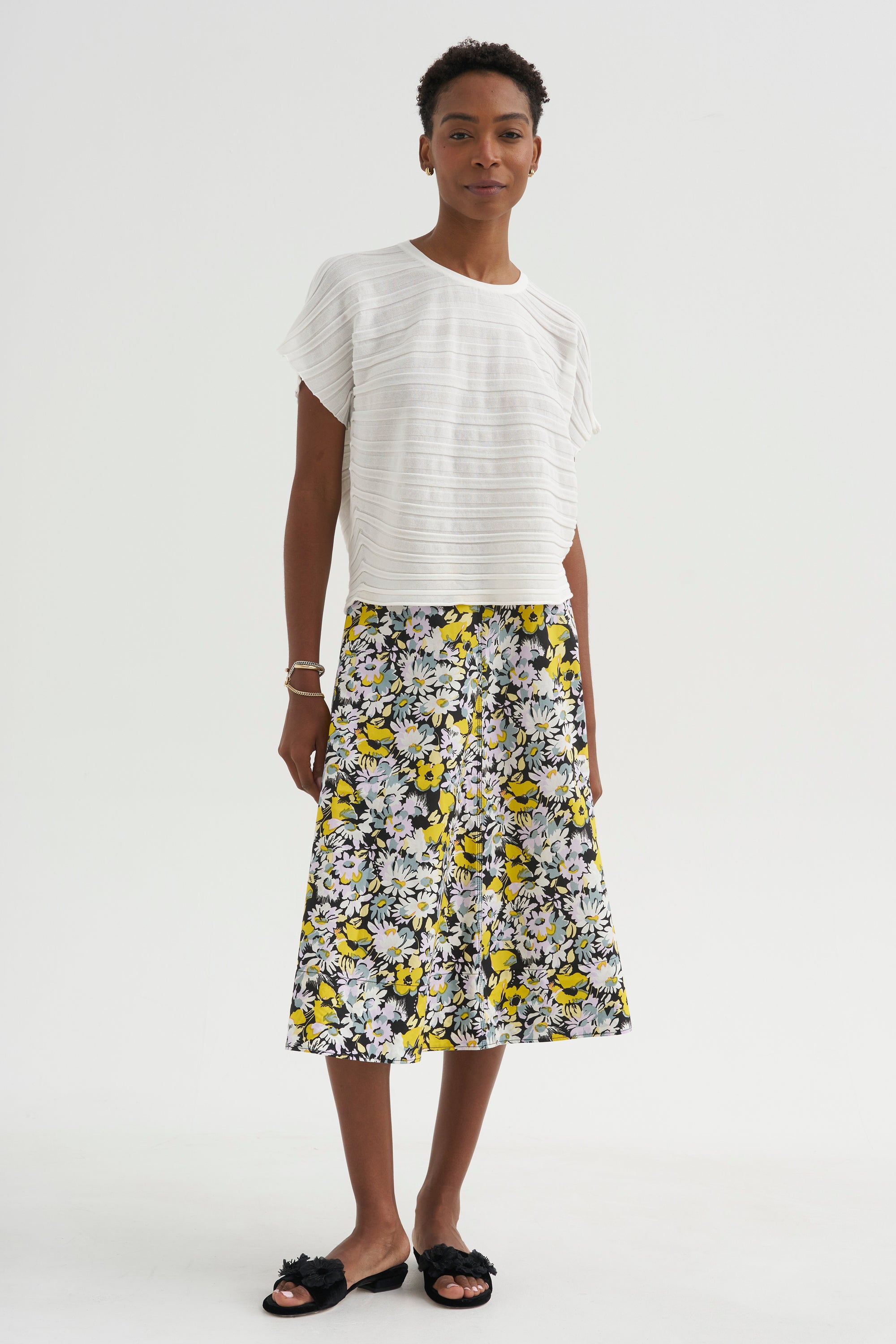 Pop Flowers Poplin Skirt, Maize