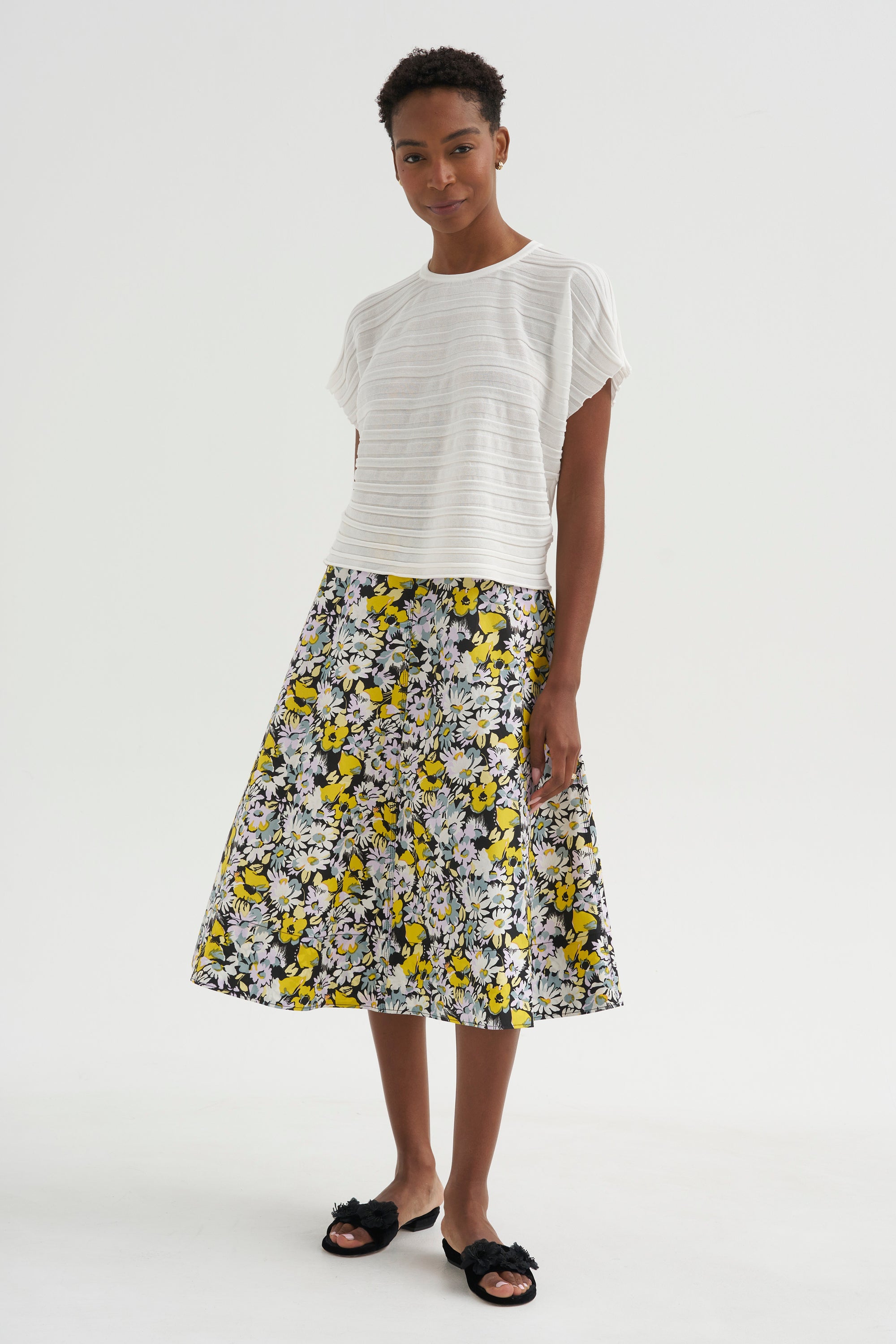 Pop Flowers Poplin Skirt, Maize