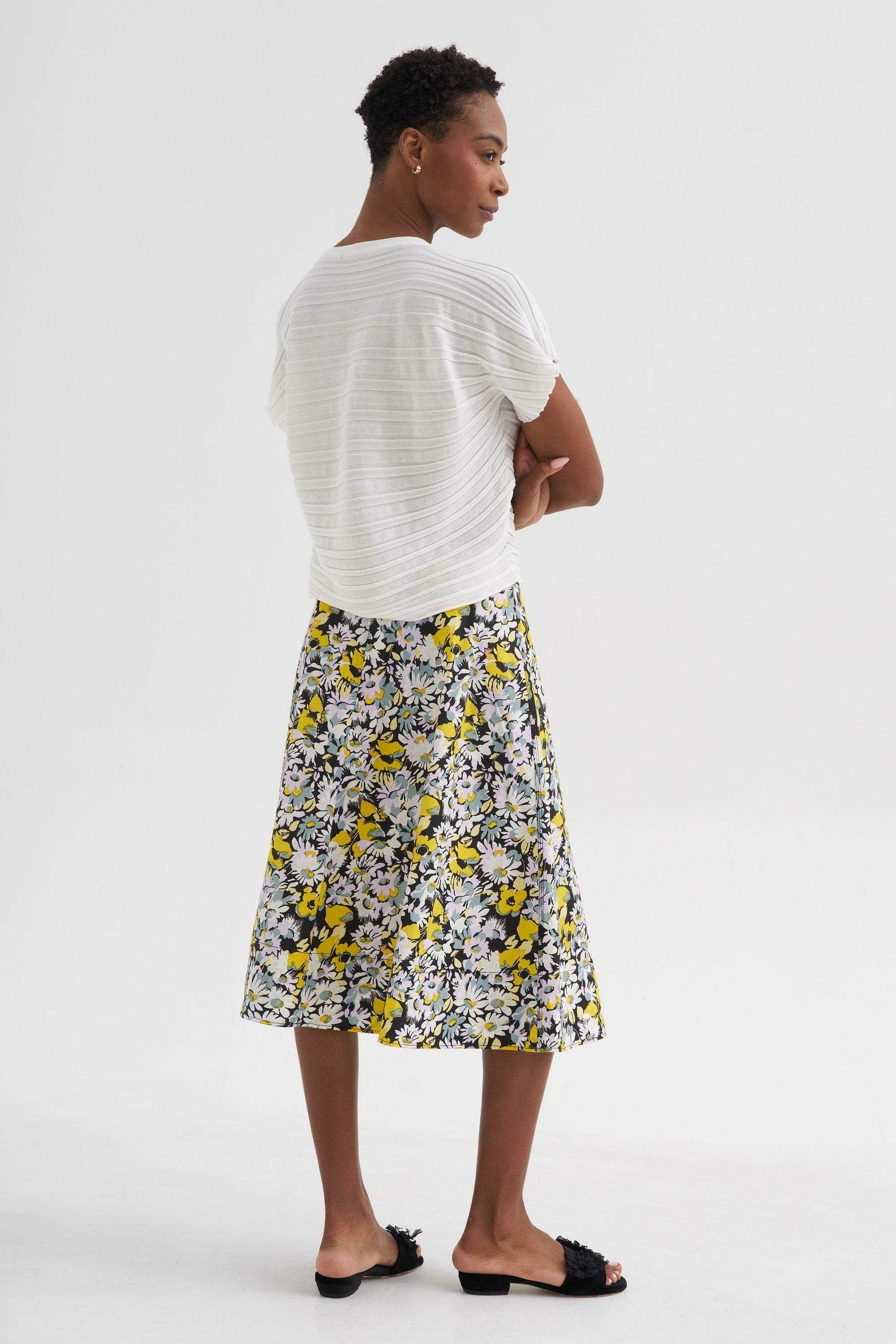 Pop Flowers Poplin Skirt, Maize