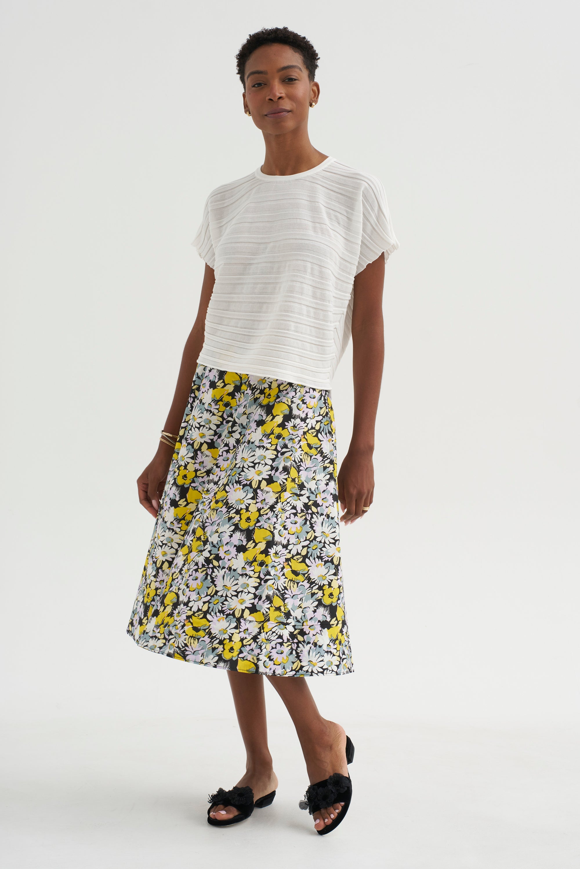 Pop Flowers Poplin Skirt, Maize