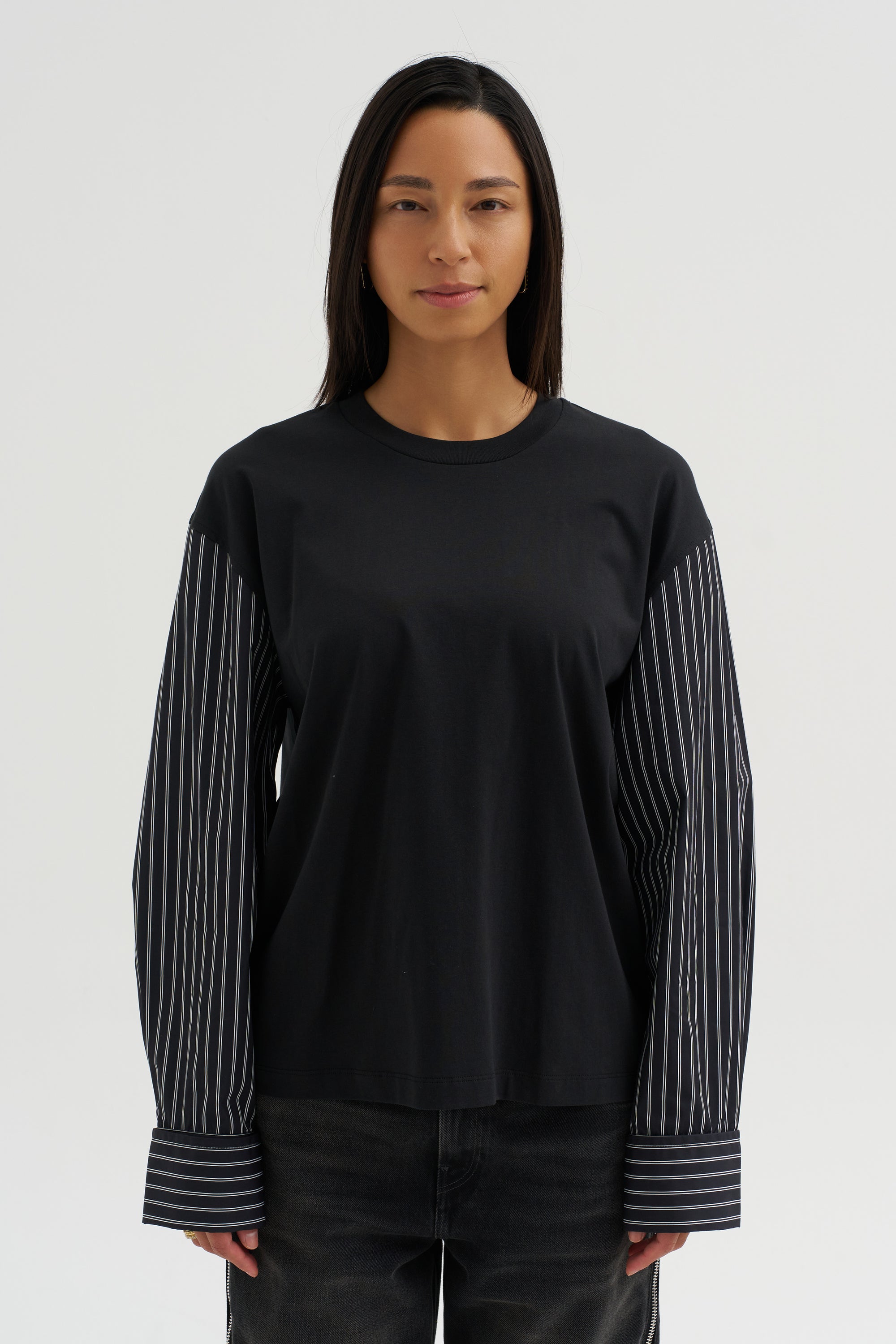 Techno Striped Poplin T-Shirt, Black