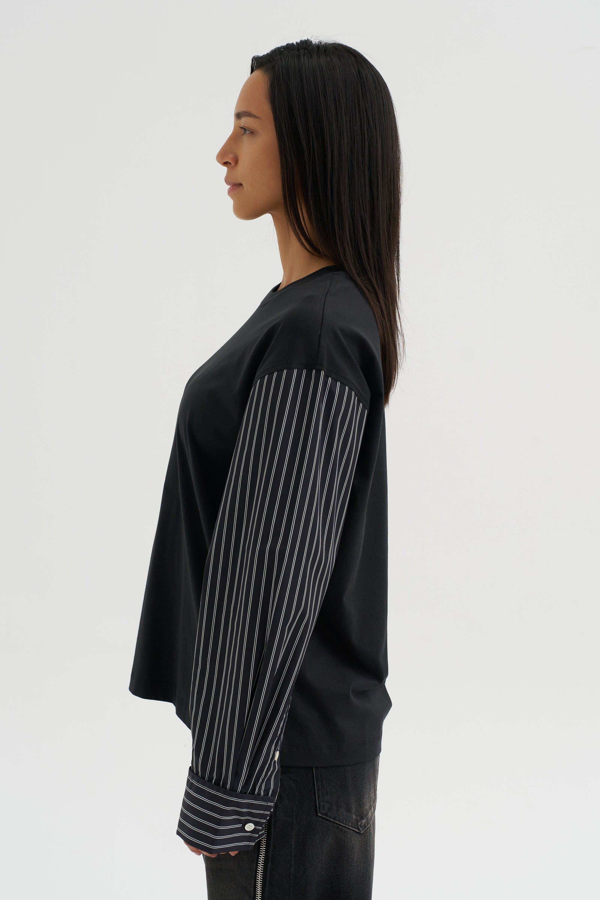 Techno Striped Poplin T-Shirt, Black