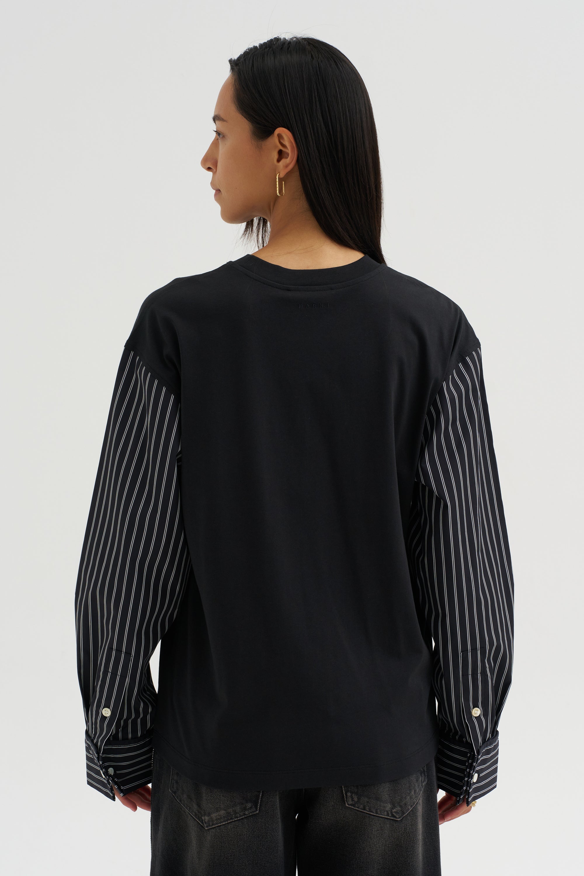 Techno Striped Poplin T-Shirt, Black