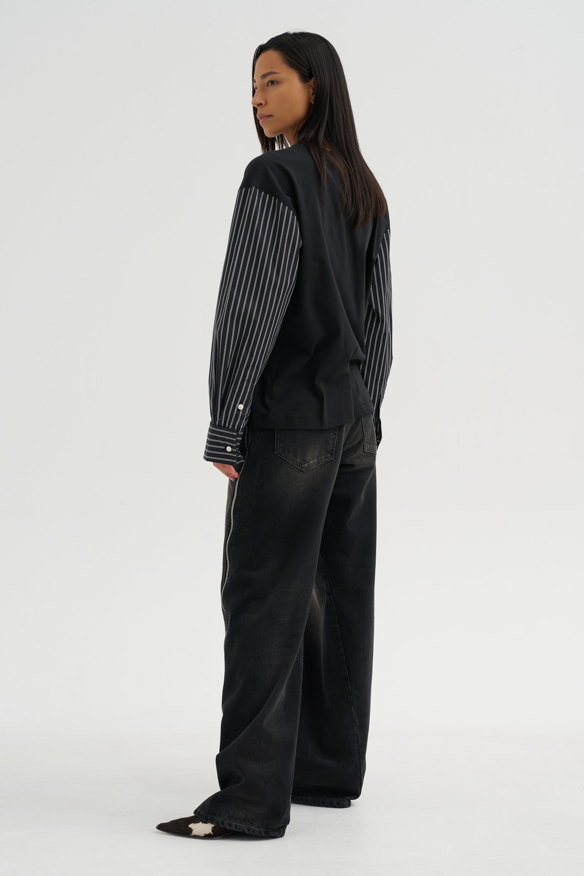 Techno Striped Poplin T-Shirt, Black